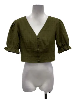 Olive Green V-Neck Button Down Blouse