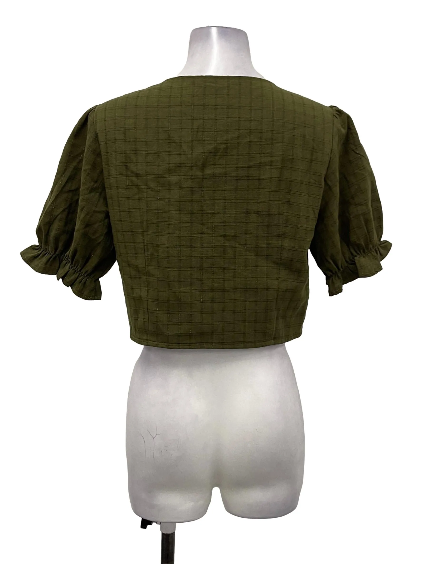 Olive Green V-Neck Button Down Blouse