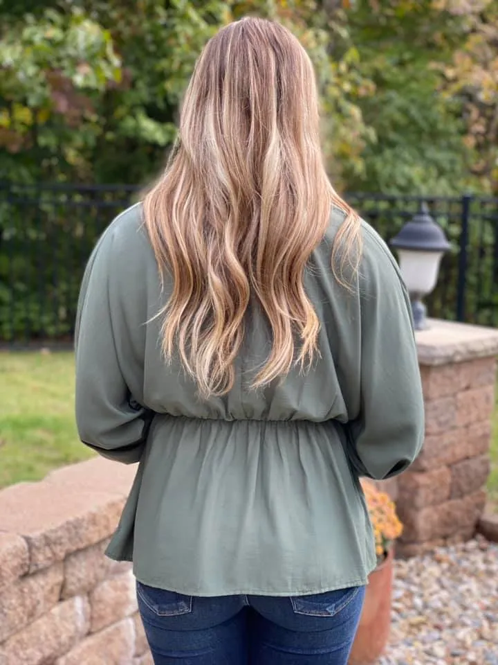 Olive Peplum Blouse