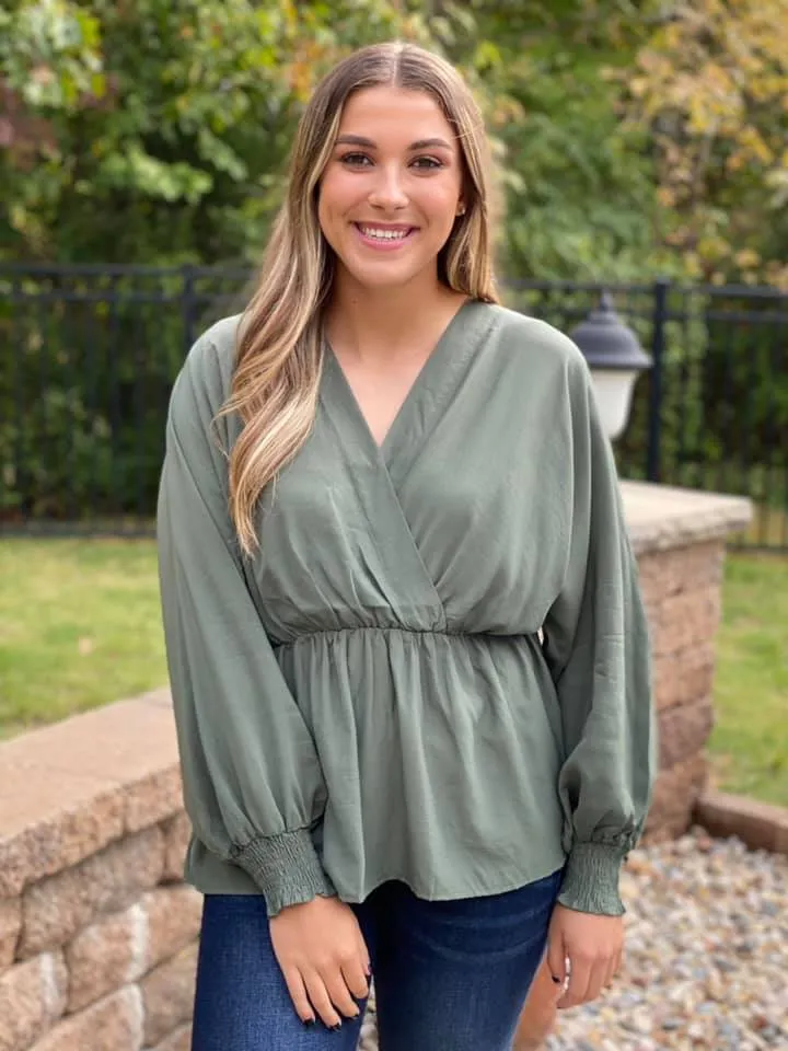 Olive Peplum Blouse