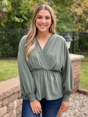 Olive Peplum Blouse