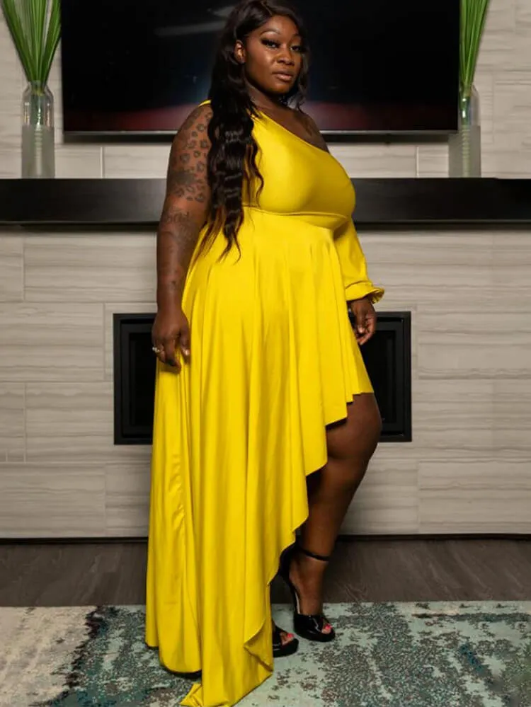 One Shoulder Asymmetrical Solid Maxi Dress