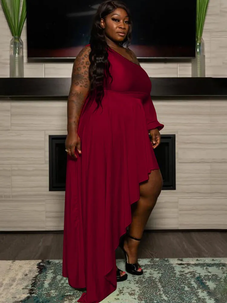 One Shoulder Asymmetrical Solid Maxi Dress