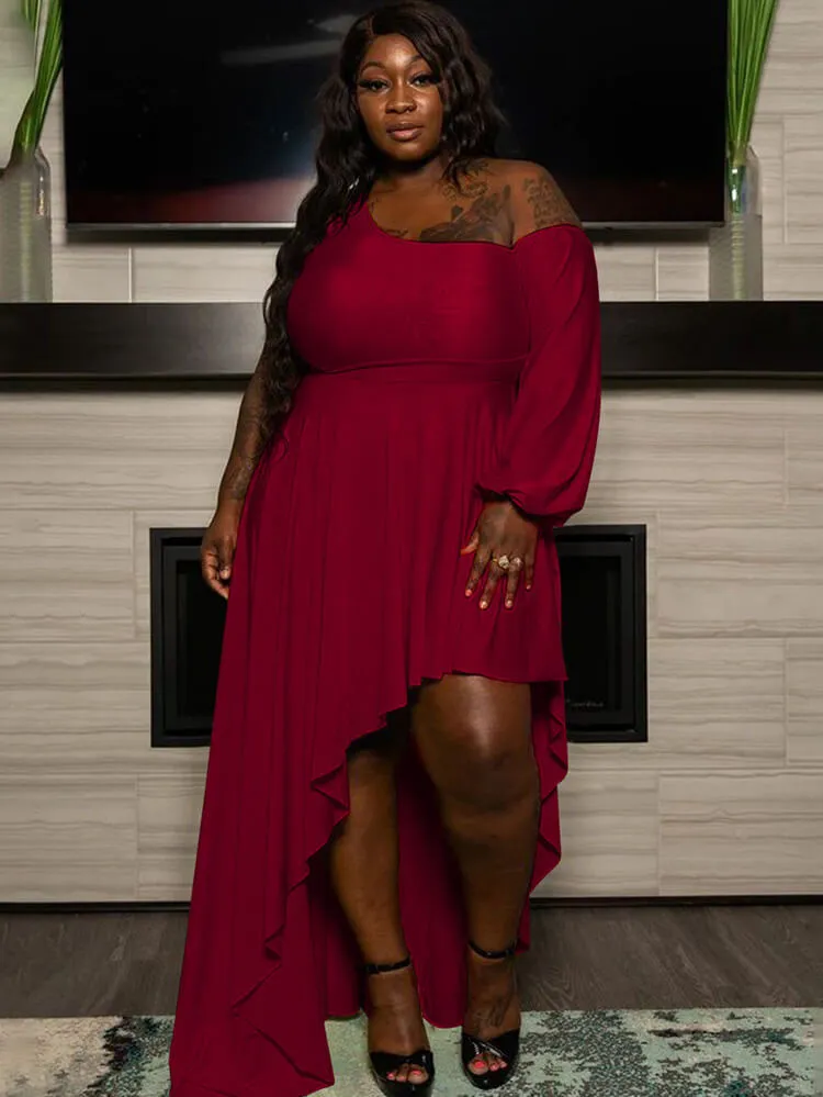 One Shoulder Asymmetrical Solid Maxi Dress