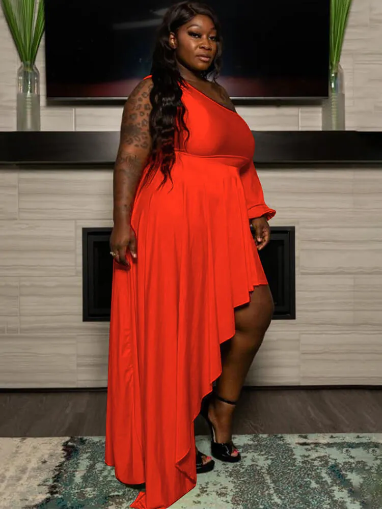 One Shoulder Asymmetrical Solid Maxi Dress