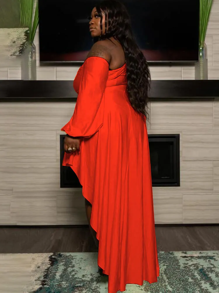 One Shoulder Asymmetrical Solid Maxi Dress