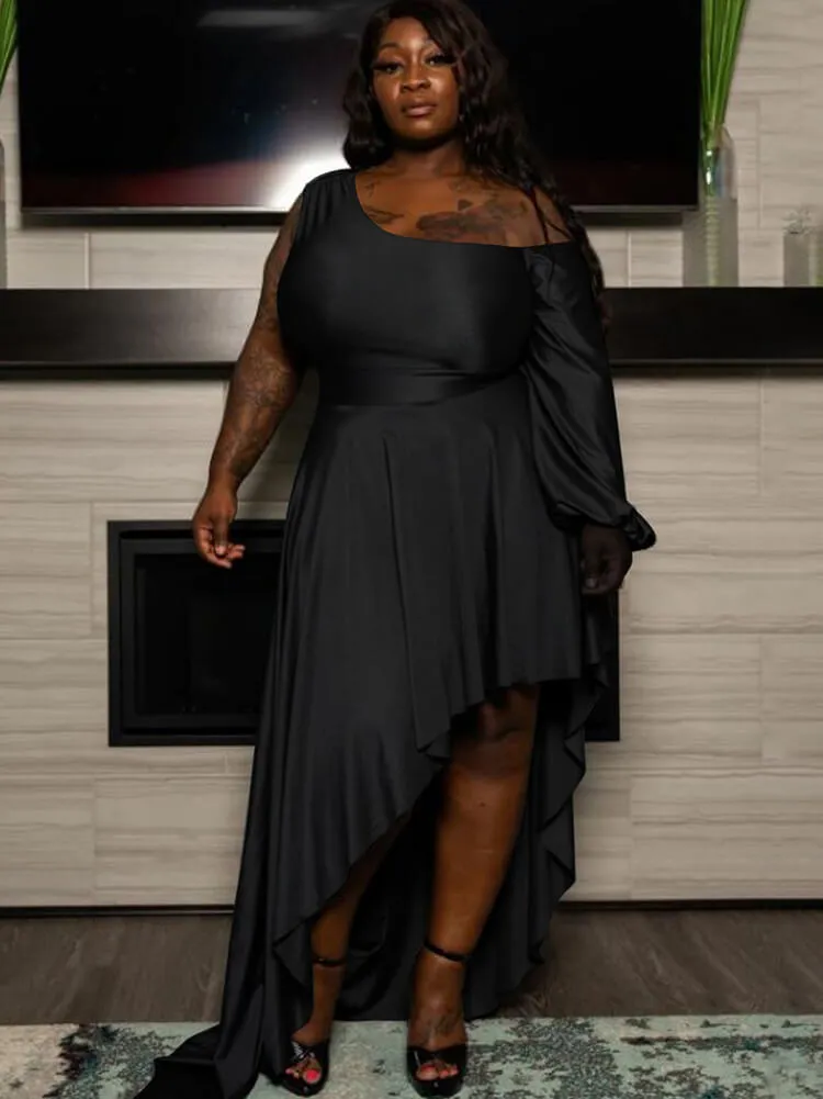 One Shoulder Asymmetrical Solid Maxi Dress