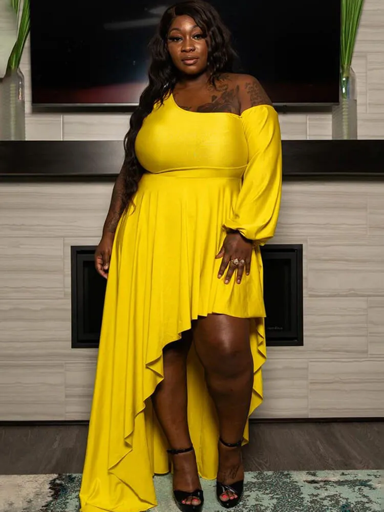One Shoulder Asymmetrical Solid Maxi Dress