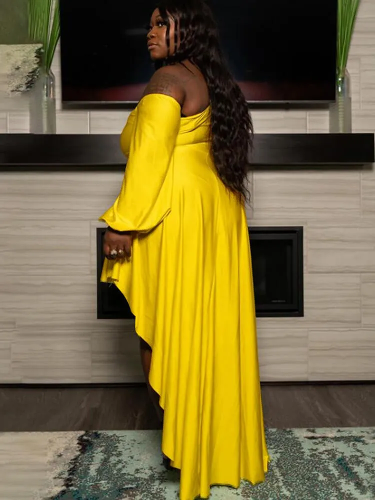 One Shoulder Asymmetrical Solid Maxi Dress