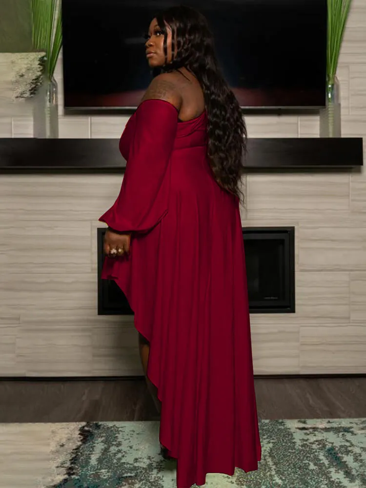 One Shoulder Asymmetrical Solid Maxi Dress