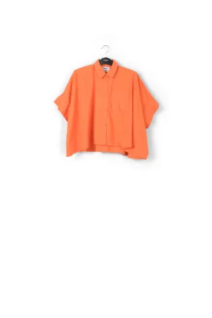 Orange oversized cotton-poplin buttoned shirt