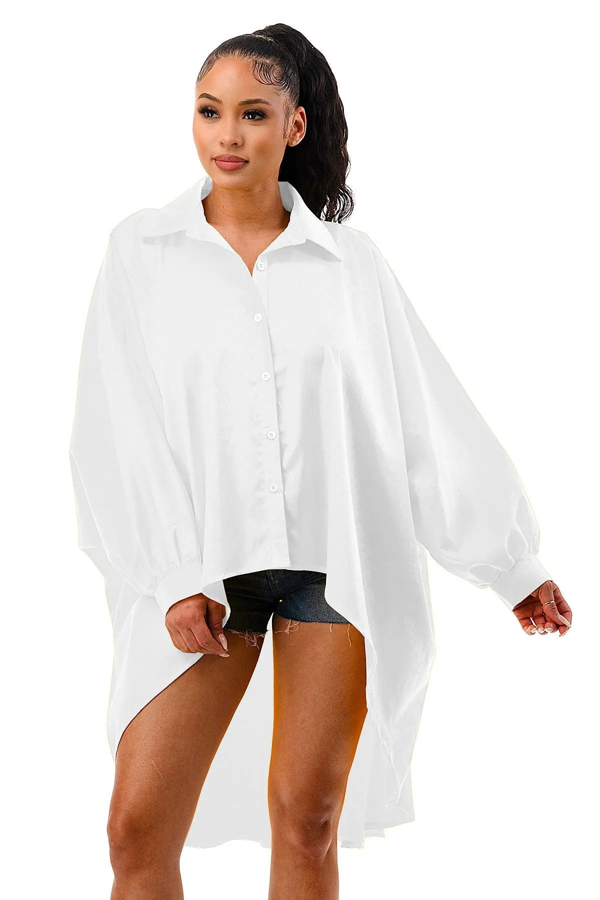 Oversized Long Sleeve Button Down Front Shirt