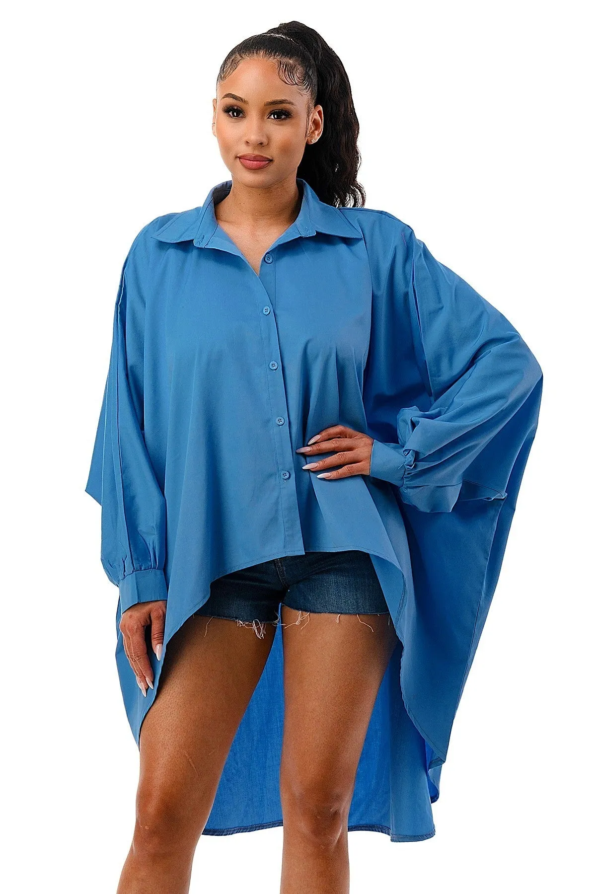 Oversized Long Sleeve Button Down Front Shirt