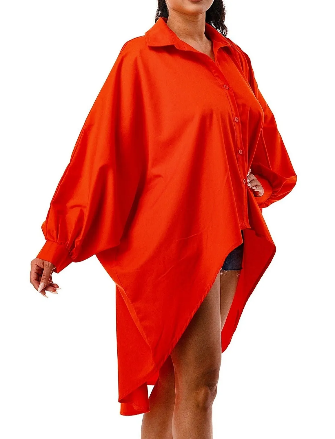 Oversized Long Sleeve Button Down Front Shirt