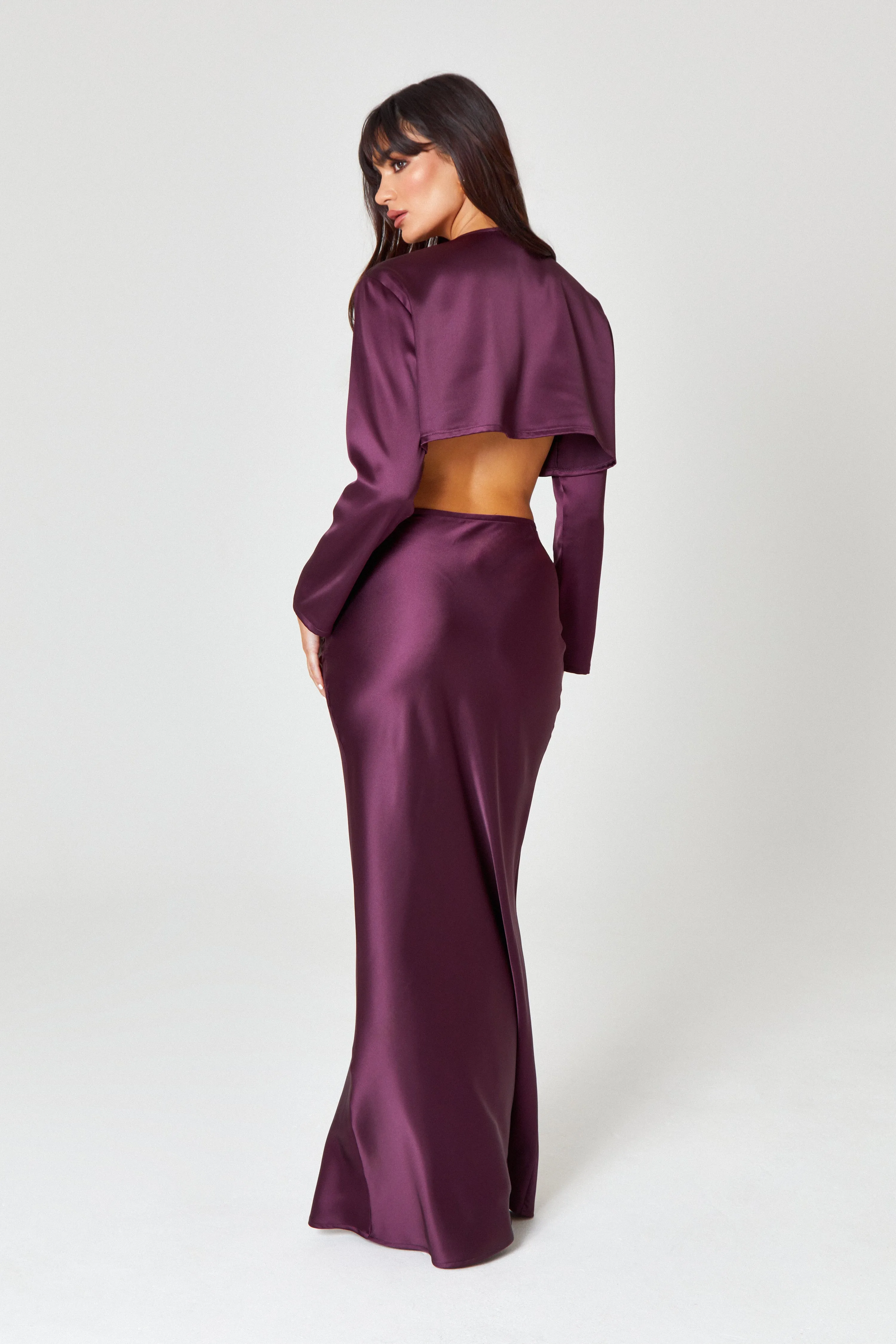 Oxblood Satin Maxi Skirt