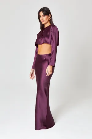 Oxblood Satin Maxi Skirt