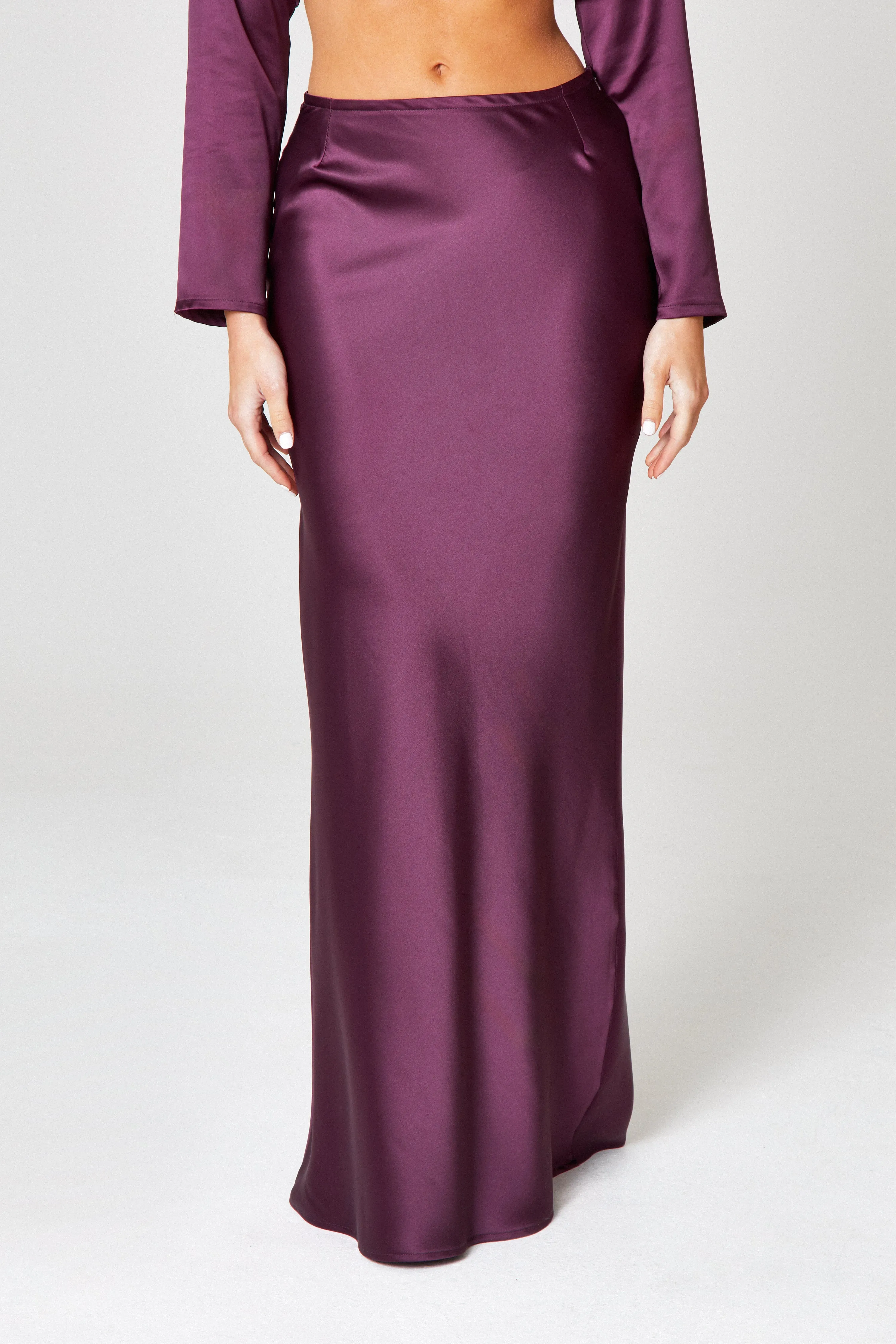Oxblood Satin Maxi Skirt