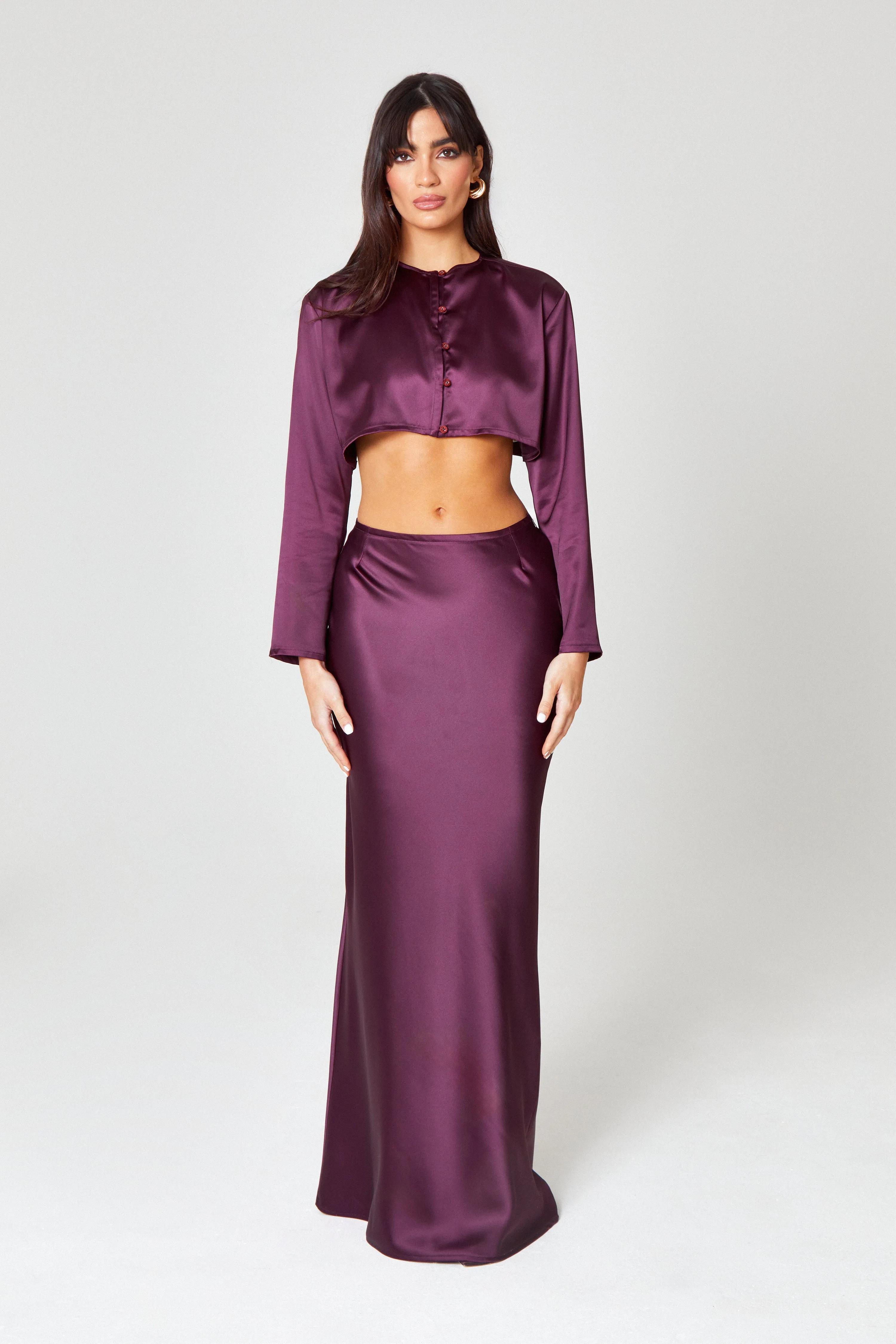 Oxblood Satin Maxi Skirt