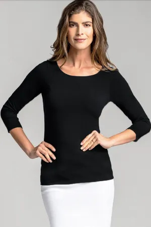 PAULA RYAN ESSENTIALS Slim Fit 3/4 Sleeve Wide Neck Top - MicroModal
