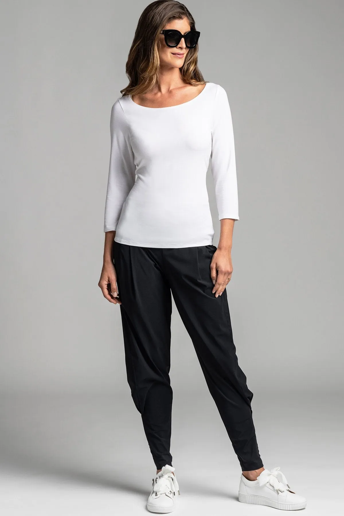 PAULA RYAN ESSENTIALS Slim Fit 3/4 Sleeve Wide Neck Top - MicroModal