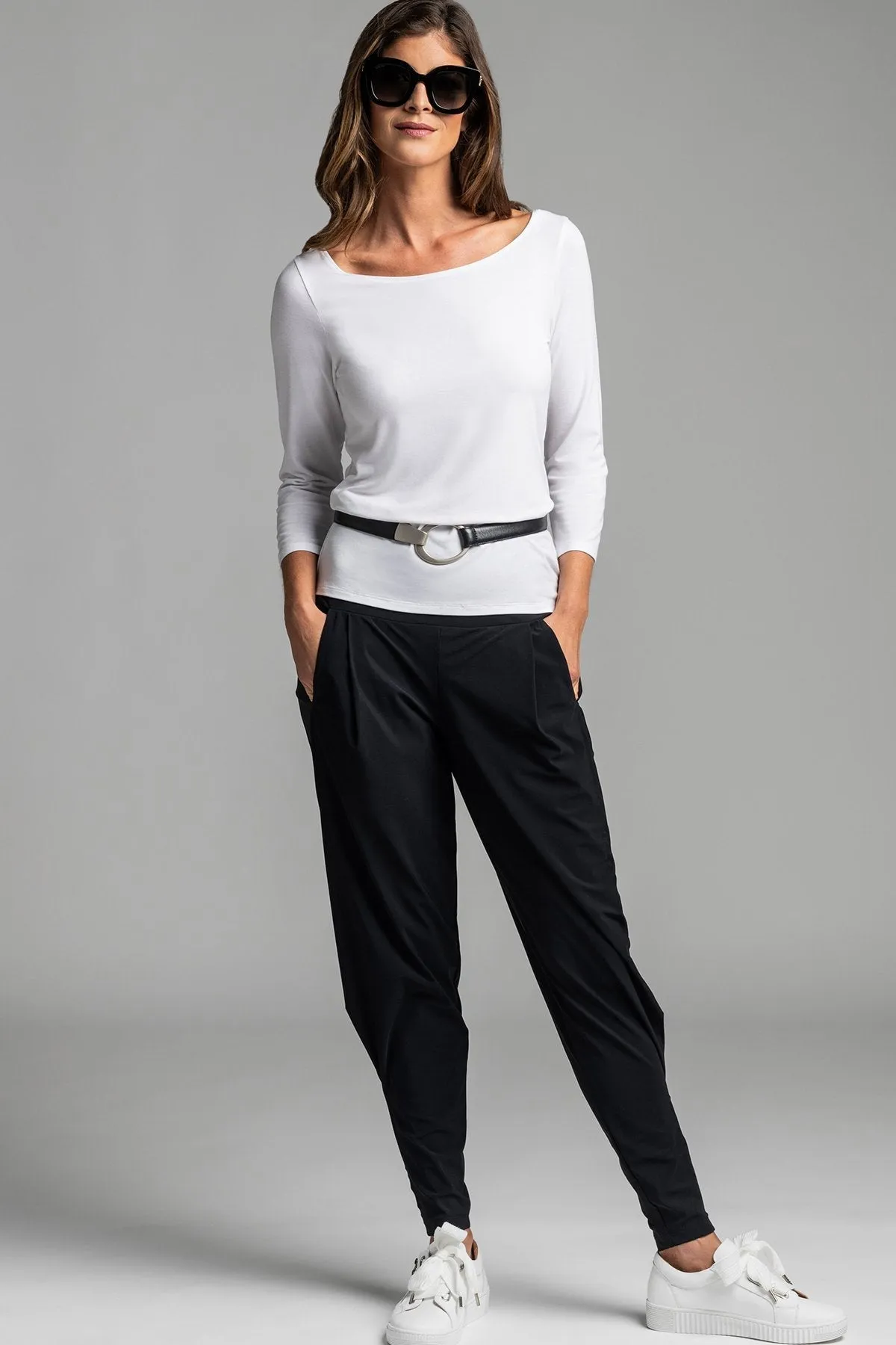 PAULA RYAN ESSENTIALS Slim Fit 3/4 Sleeve Wide Neck Top - MicroModal