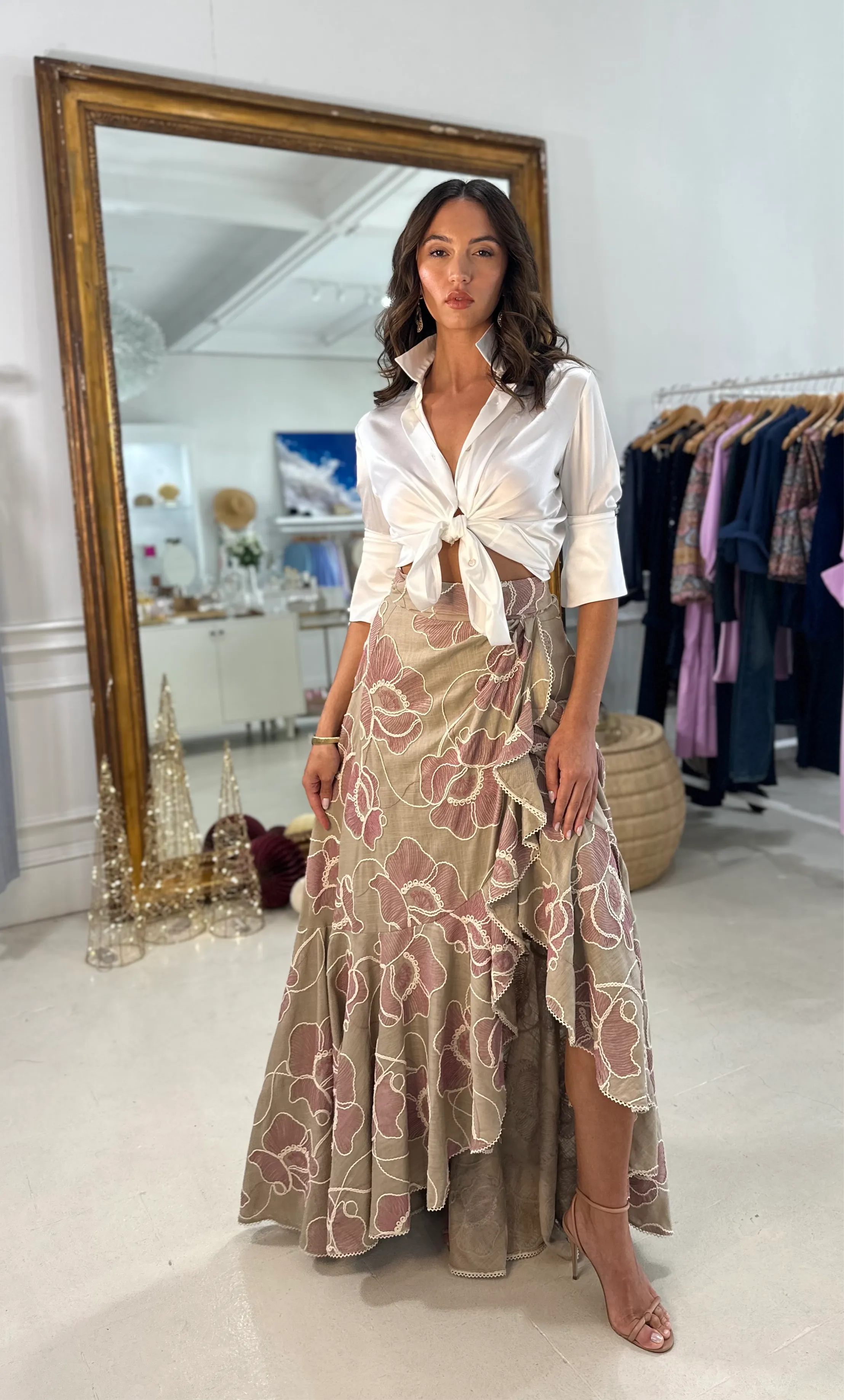 Penelope Skirt- Beige/Pink Floral