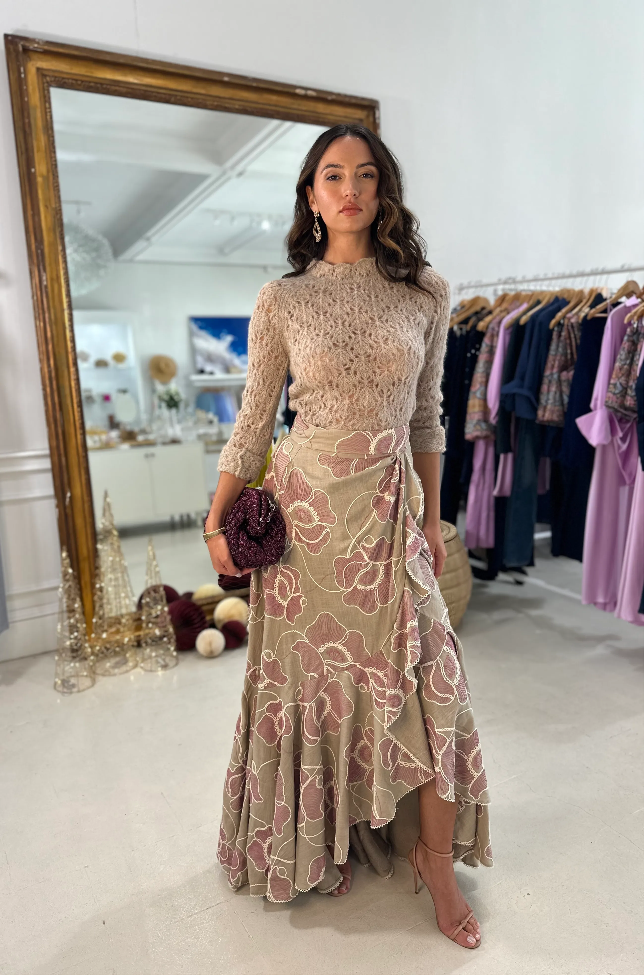 Penelope Skirt- Beige/Pink Floral