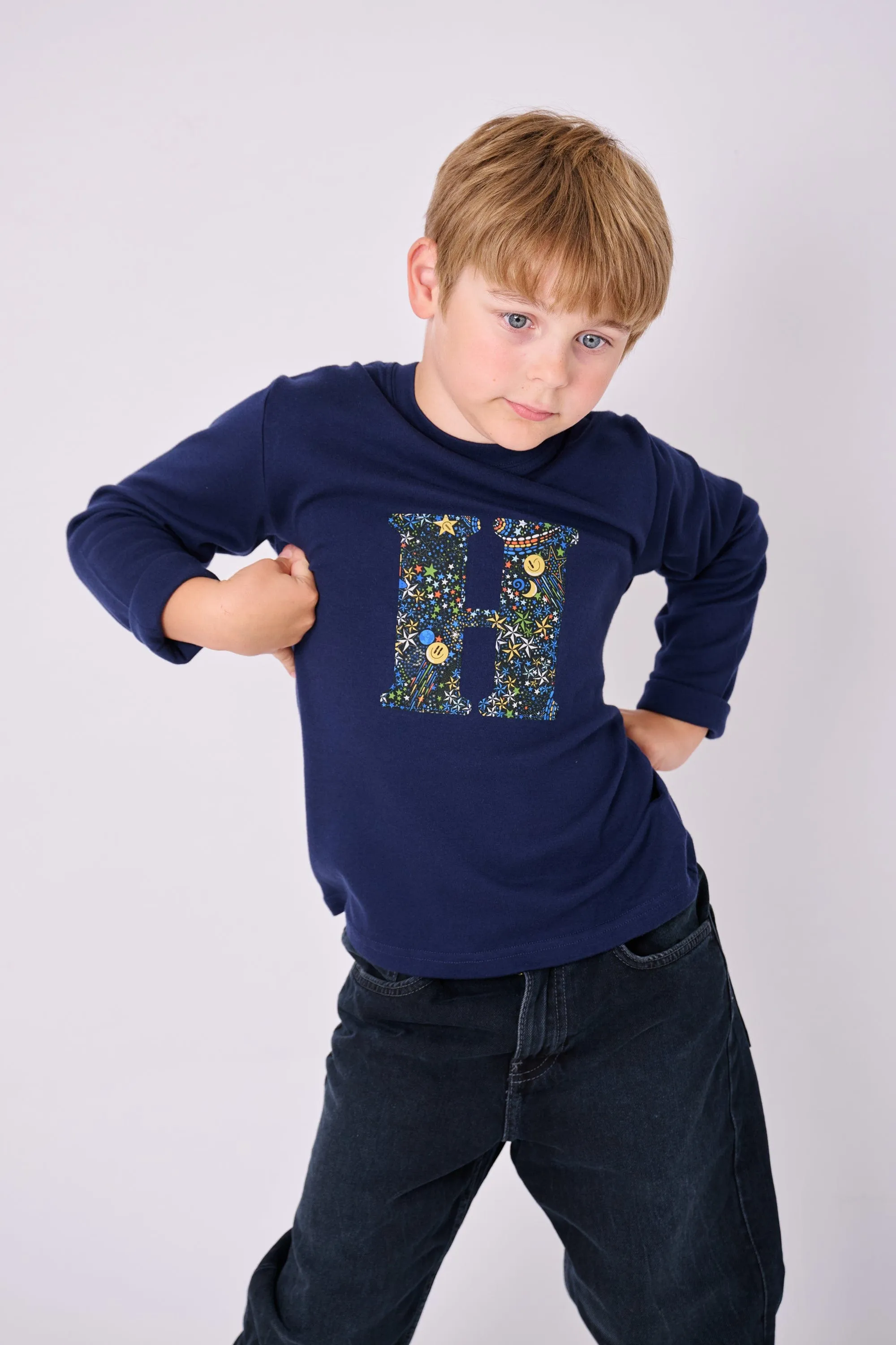 Personalised Navy T-Shirt in Adelajda in Space Liberty Print