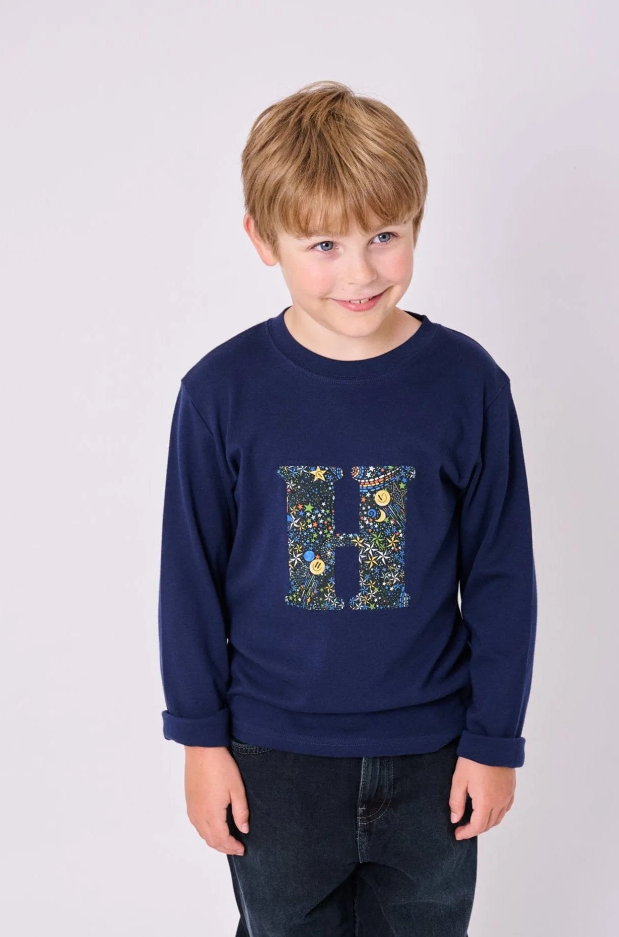 Personalised Navy T-Shirt in Adelajda in Space Liberty Print