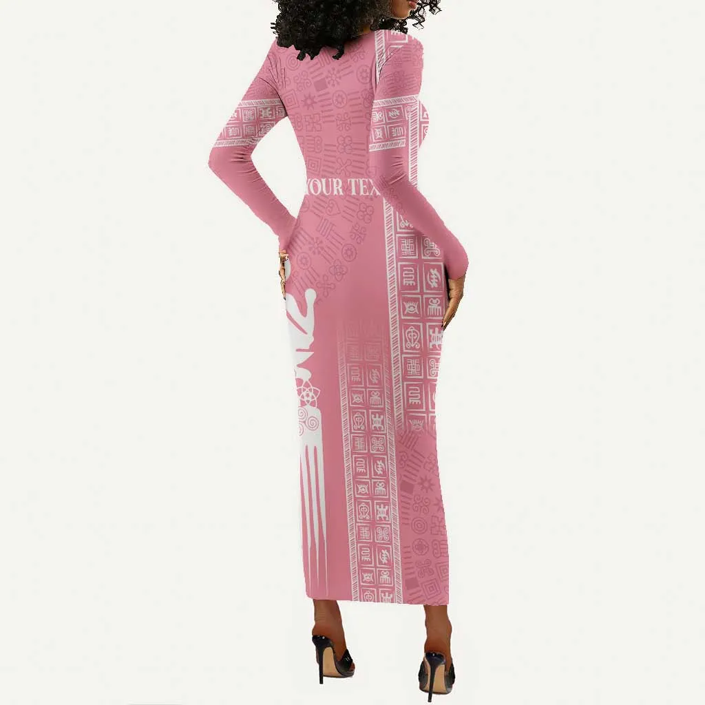 Personalized Adinkra Afro-Akan Culture Long Sleeve Bodycon Dress Duafe - Women's Day LT7