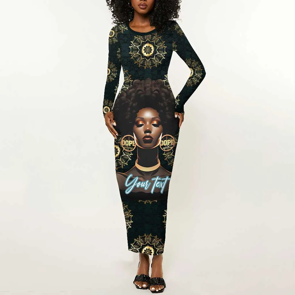 Personalized Afro Women Long Sleeve Bodycon Dress Powerful African Pattern DT03