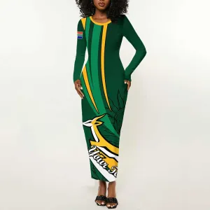 Personalized South Africa Rugby Long Sleeve Bodycon Dress - Springboks Go Champions, World Cup LT01
