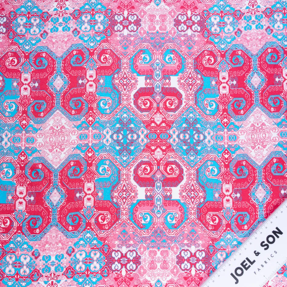 Pink & Blue Geometric Printed Pure Silk Twill