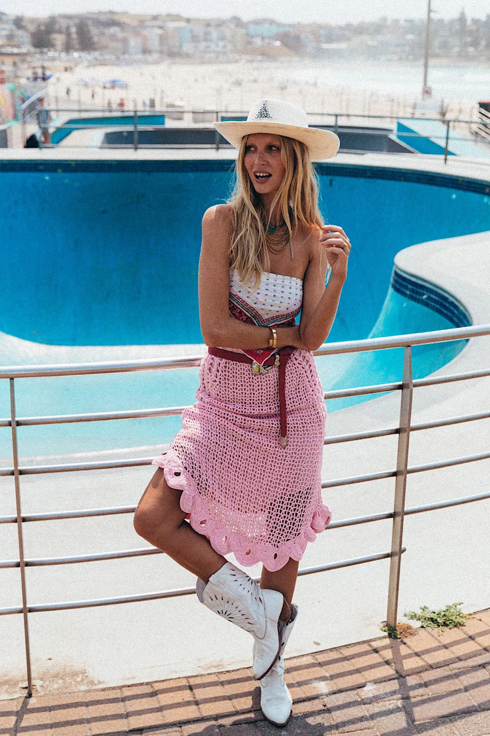 Pink Moon Crochet Midi Skirt