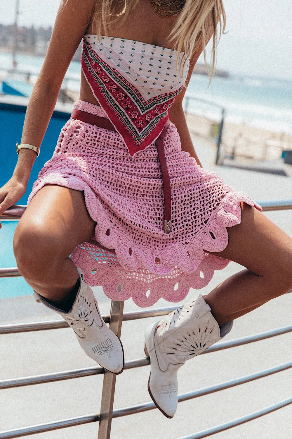 Pink Moon Crochet Midi Skirt