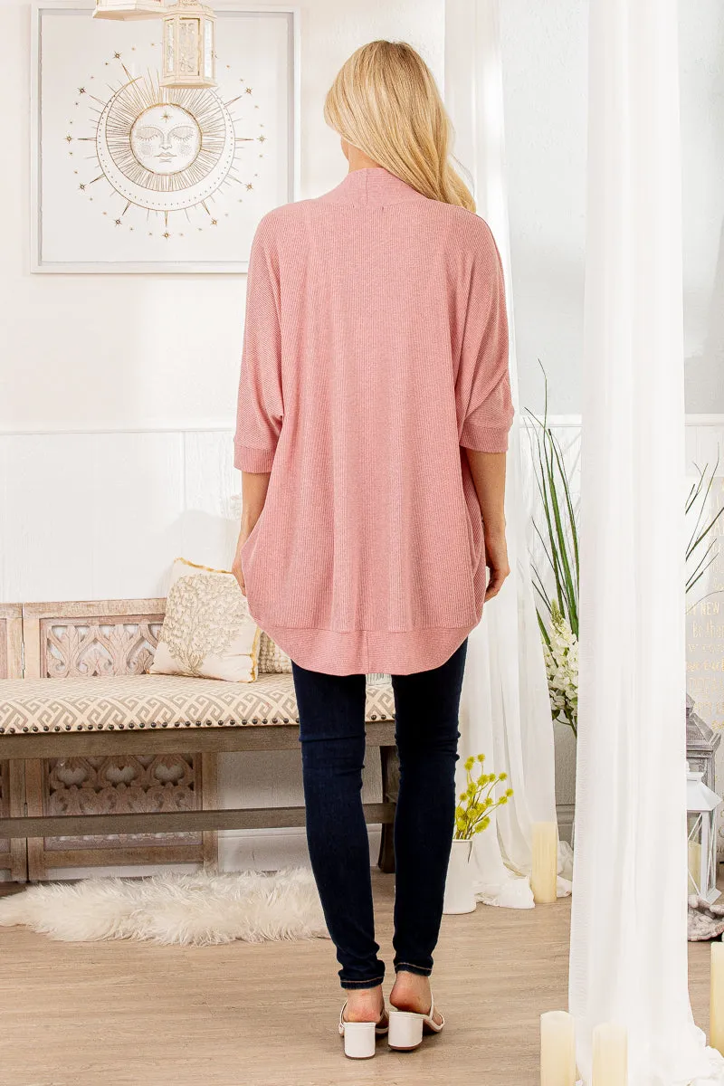 PINK OPEN CARDIGAN - 3/4 SLEEVE
