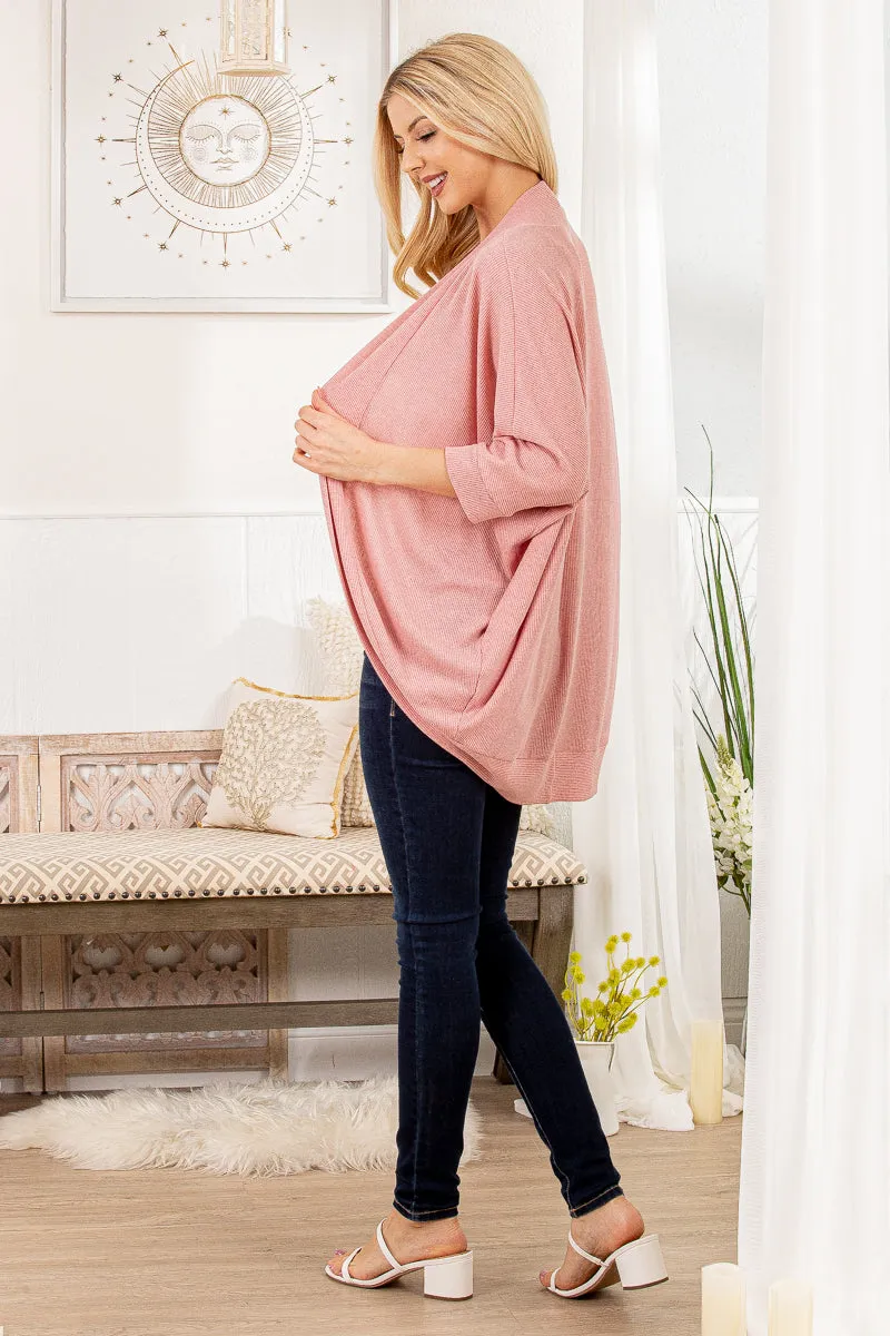 PINK OPEN CARDIGAN - 3/4 SLEEVE