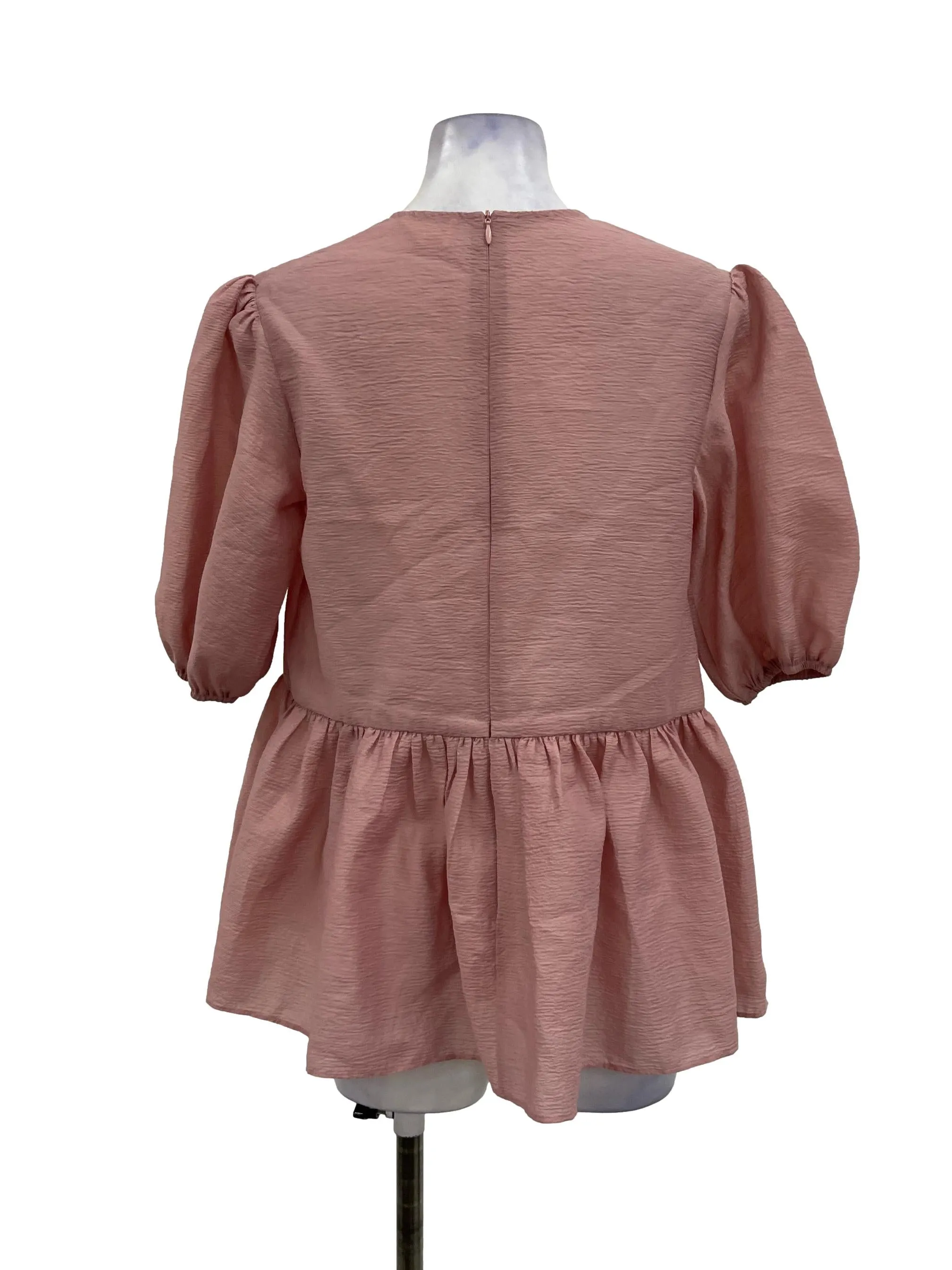 Pink Roundneck Peplum Blouse OSN