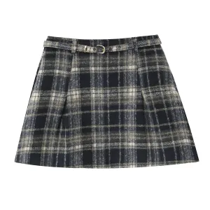 Plaid Belted Pleated Short