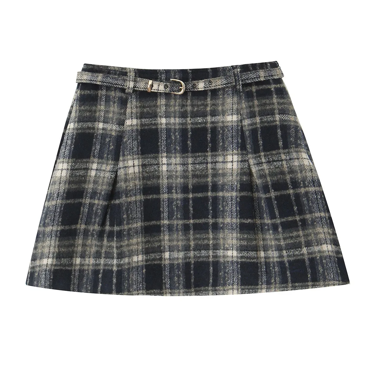 Plaid Belted Pleated Short
