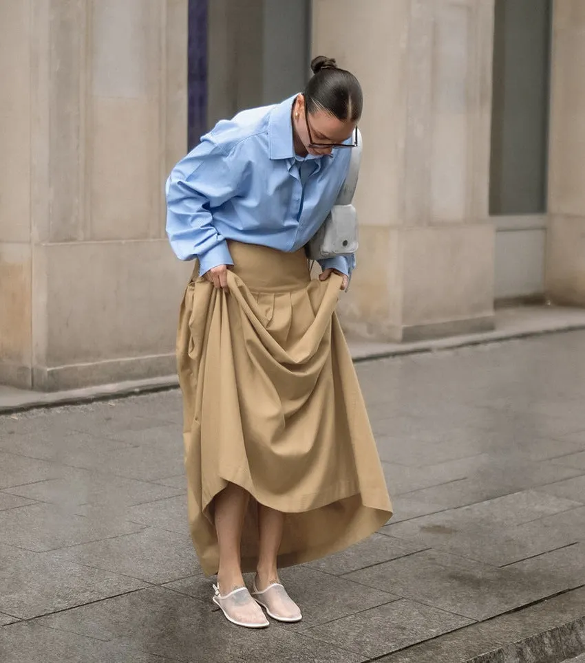 Pleated Maxi Skirt With High Waist And Lateral Zip