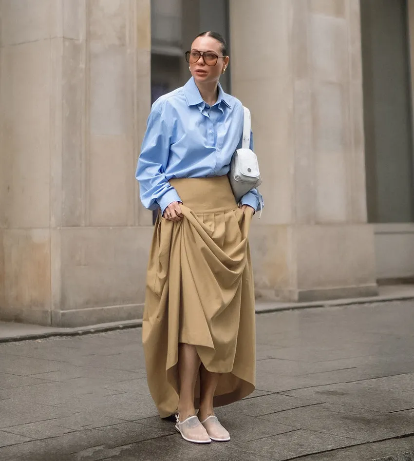 Pleated Maxi Skirt With High Waist And Lateral Zip