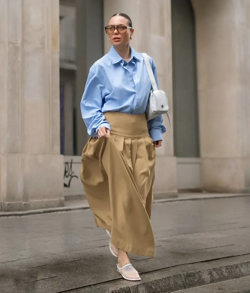 Pleated Maxi Skirt With High Waist And Lateral Zip