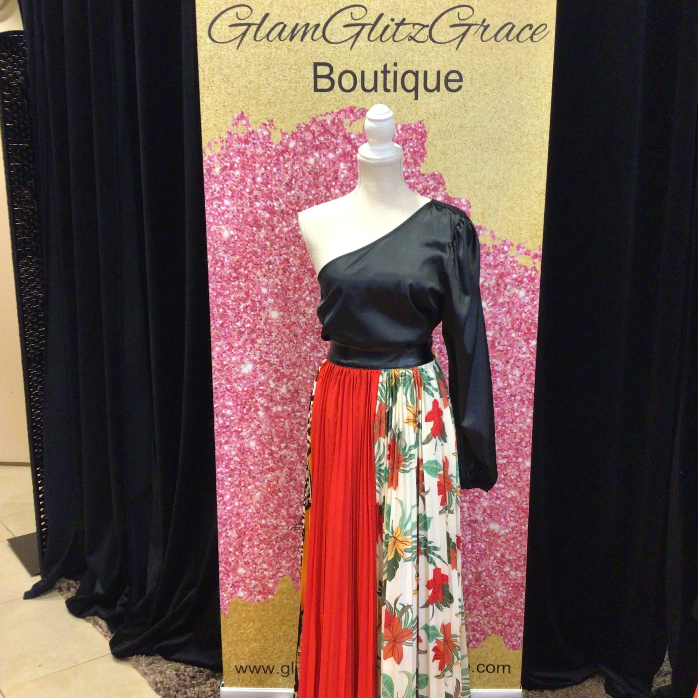 Pleated Multi-Animal Print Maxi Skirt