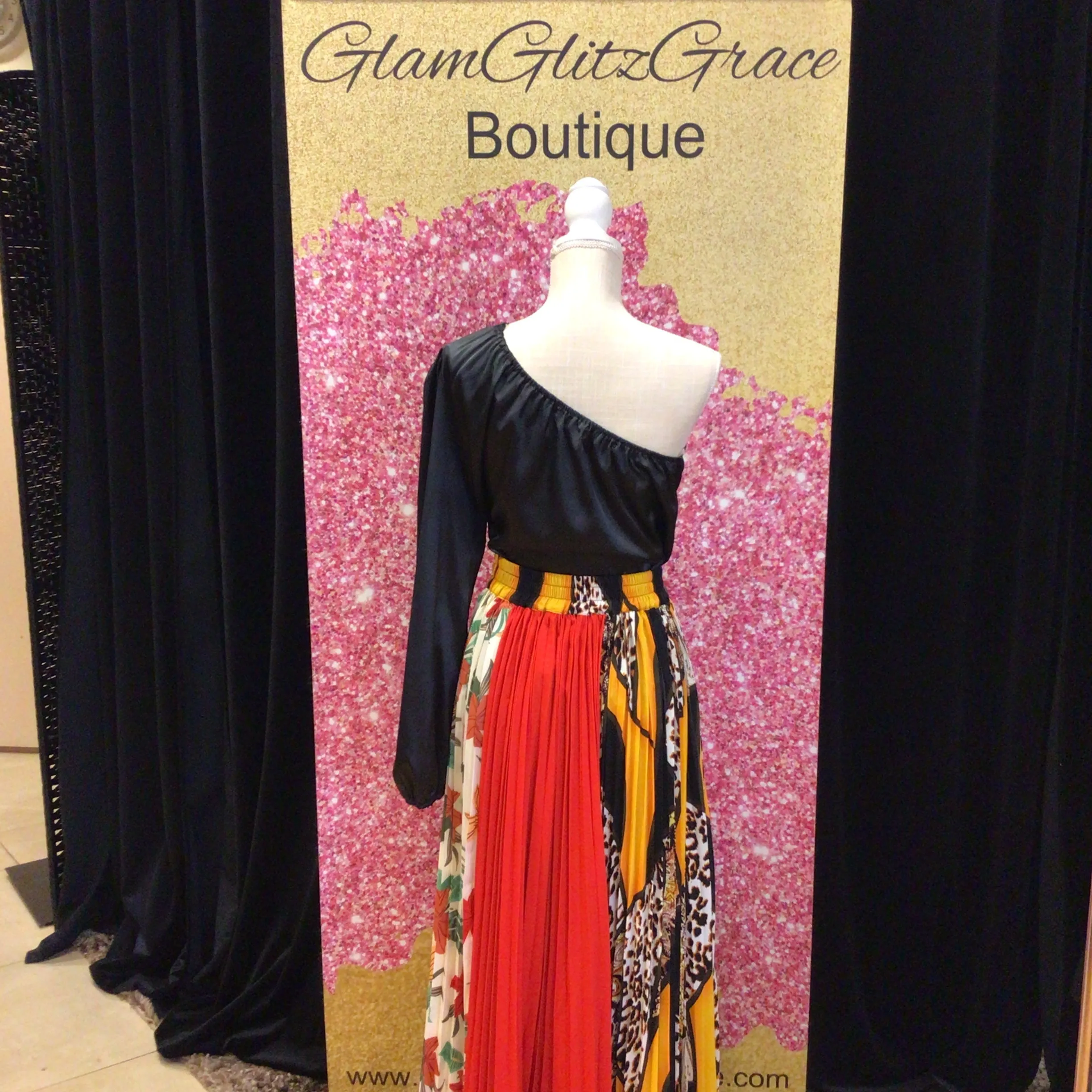 Pleated Multi-Animal Print Maxi Skirt