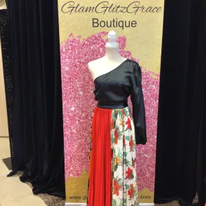 Pleated Multi-Animal Print Maxi Skirt