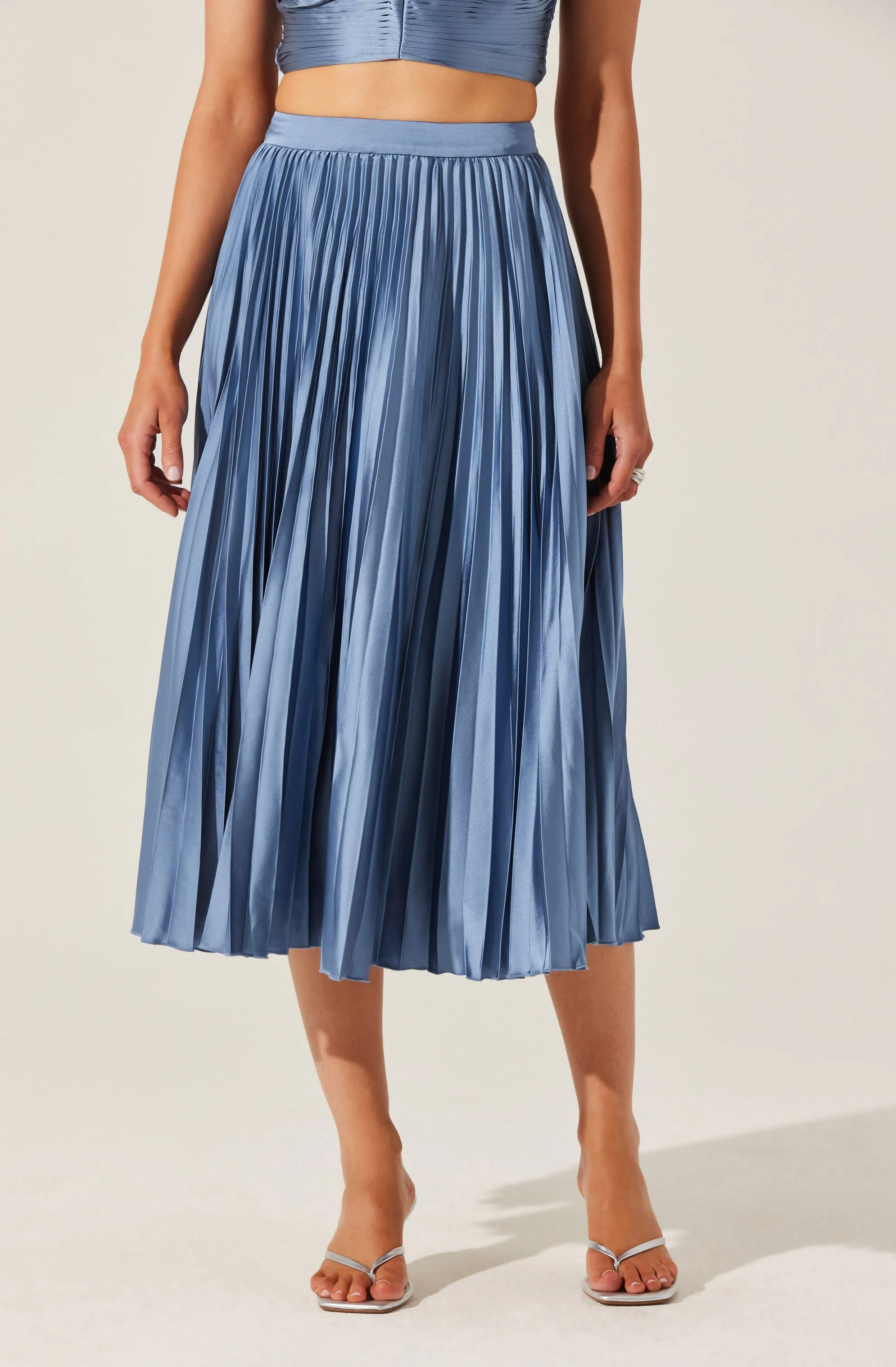 Pleated Satin Midi Skirt