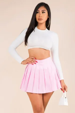 PLEATED SOLID COLOR MINI SKIRT WITH LINING SHORTS