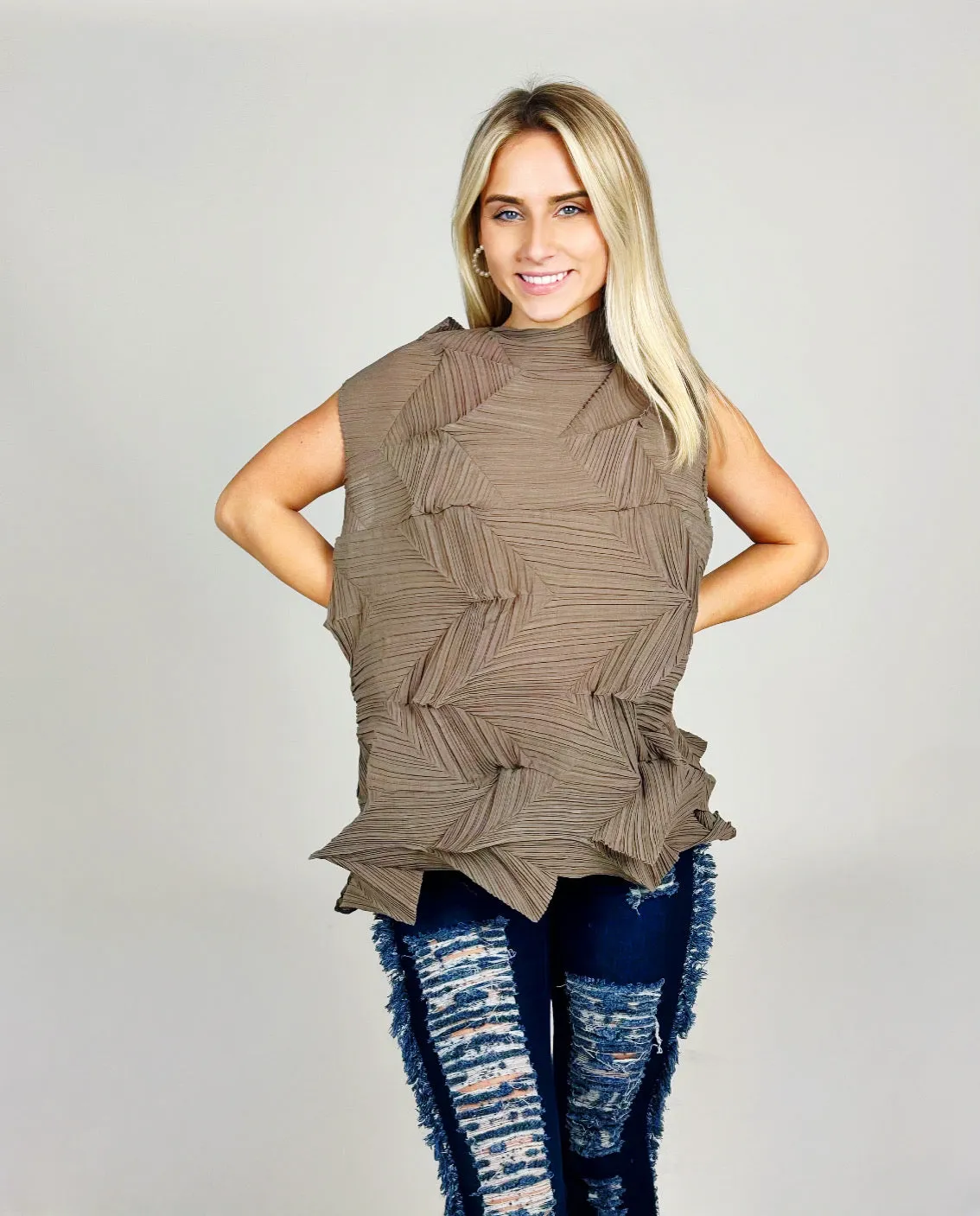 Plisse Sleeveless Top