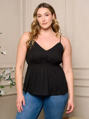 PLUS SIZE SLEEVELESS V-NECK ELASTIC WAIST PEPLUM TANK TOP